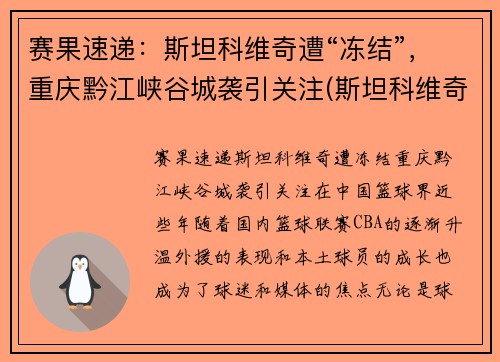 赛果速递：斯坦科维奇遭“冻结”，重庆黔江峡谷城袭引关注(斯坦科维奇杯指定篮球)