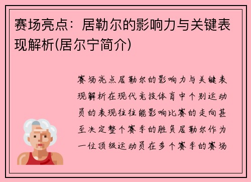 赛场亮点：居勒尔的影响力与关键表现解析(居尔宁简介)