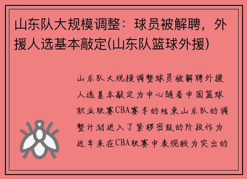 山东队大规模调整：球员被解聘，外援人选基本敲定(山东队篮球外援)