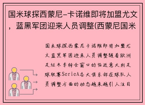 国米球探西蒙尼-卡诺维即将加盟尤文，蓝黑军团迎来人员调整(西蒙尼国米执教)